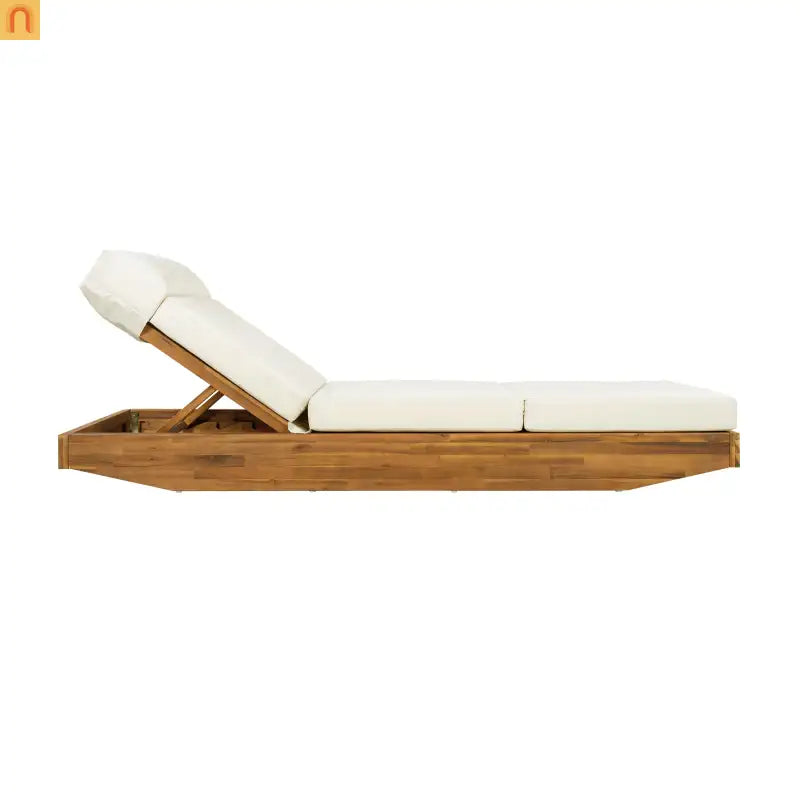 Chaise Lounge Acacia Wood Teak Beige Cushion Foldable 300 LB 79.6in