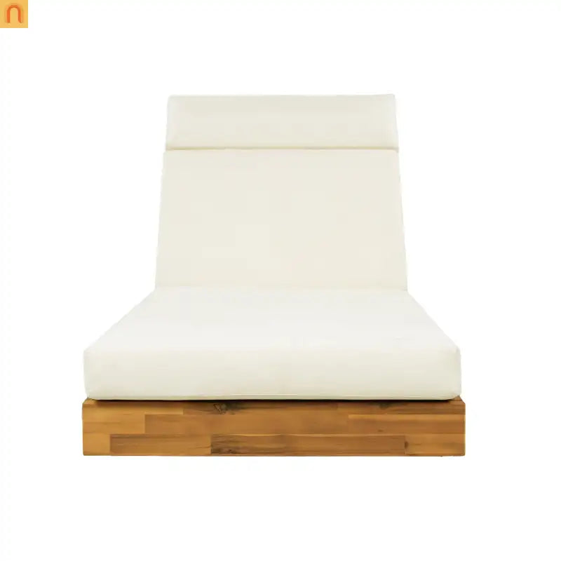 Chaise Lounge Acacia Wood Teak Beige Cushion Foldable 300 LB 79.6in