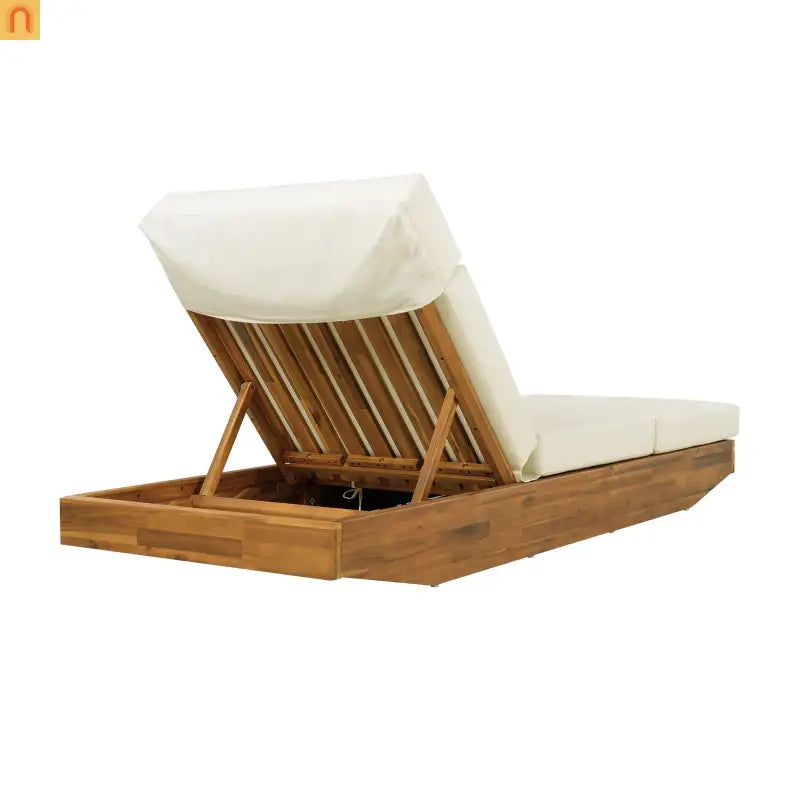 Chaise Lounge Acacia Wood Teak Beige Cushion Foldable 300 LB 79.6in