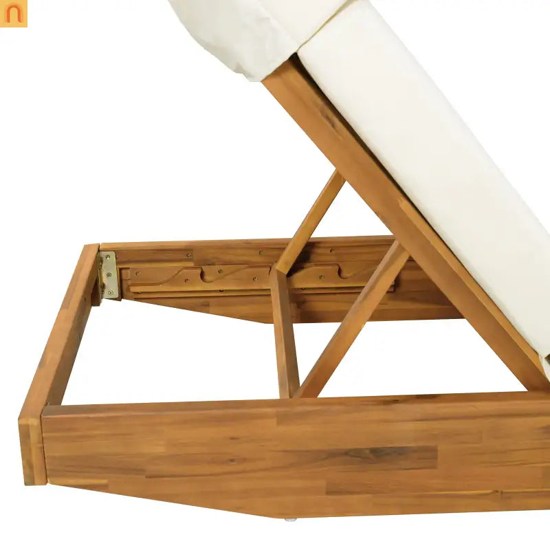 Chaise Lounge Acacia Wood Teak Beige Cushion Foldable 300 LB 79.6in