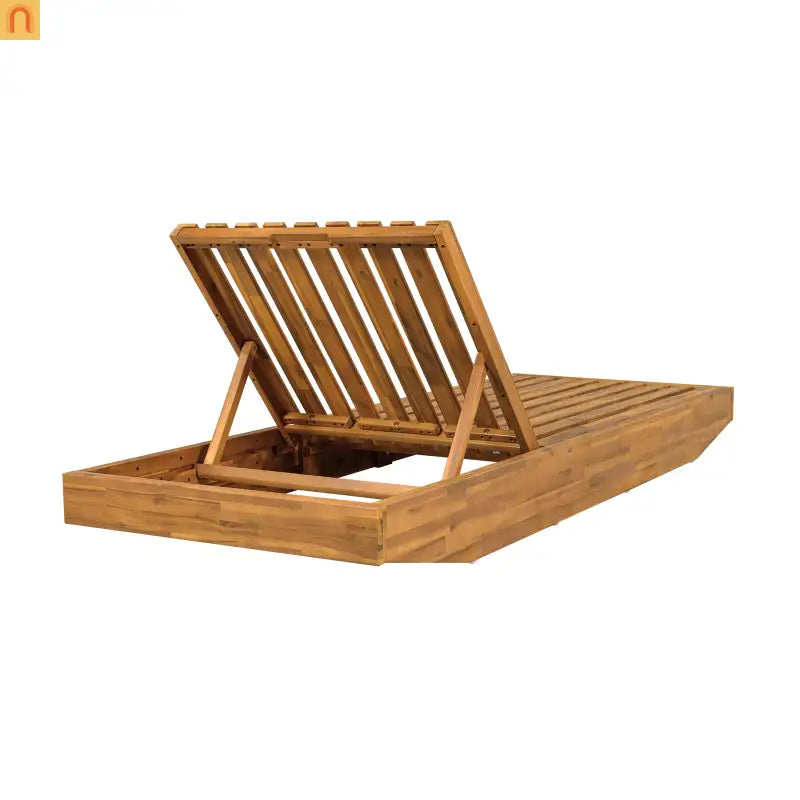 Chaise Lounge Acacia Wood Teak Beige Cushion Foldable 300 LB 79.6in