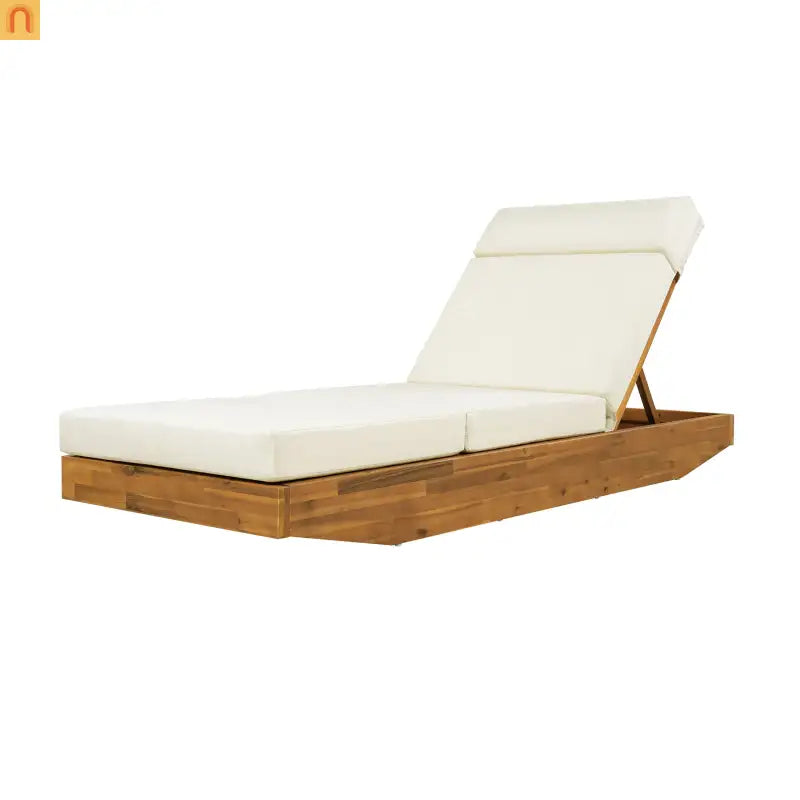 Chaise Lounge Acacia Wood Teak Beige Cushion Foldable 300 LB 79.6in