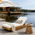 Chaise Lounge Acacia Wood Teak Beige Cushion Foldable 300 LB 79.6in