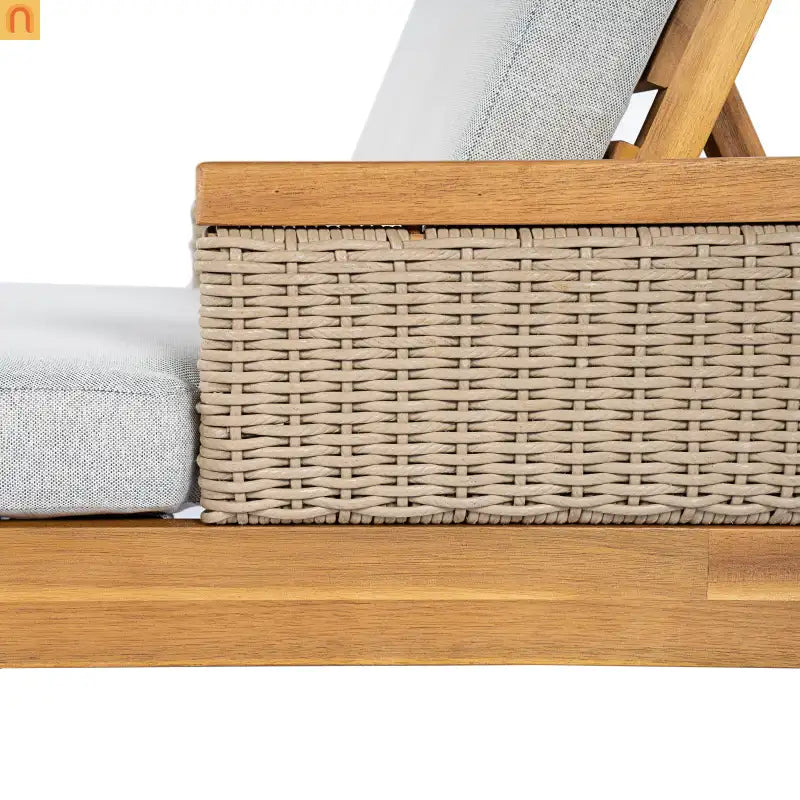Outdoor Lounge Chair Acacia Wood Light Gray Wicker Cushion 4 Position