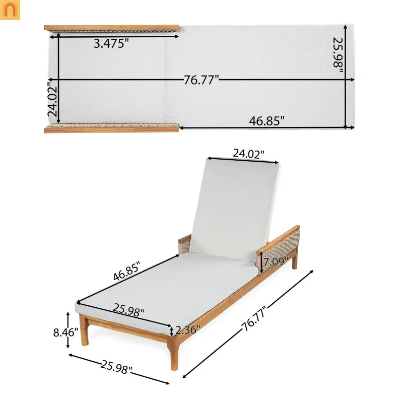 Outdoor Lounge Chair Acacia Wood Light Gray Wicker Cushion 4 Position