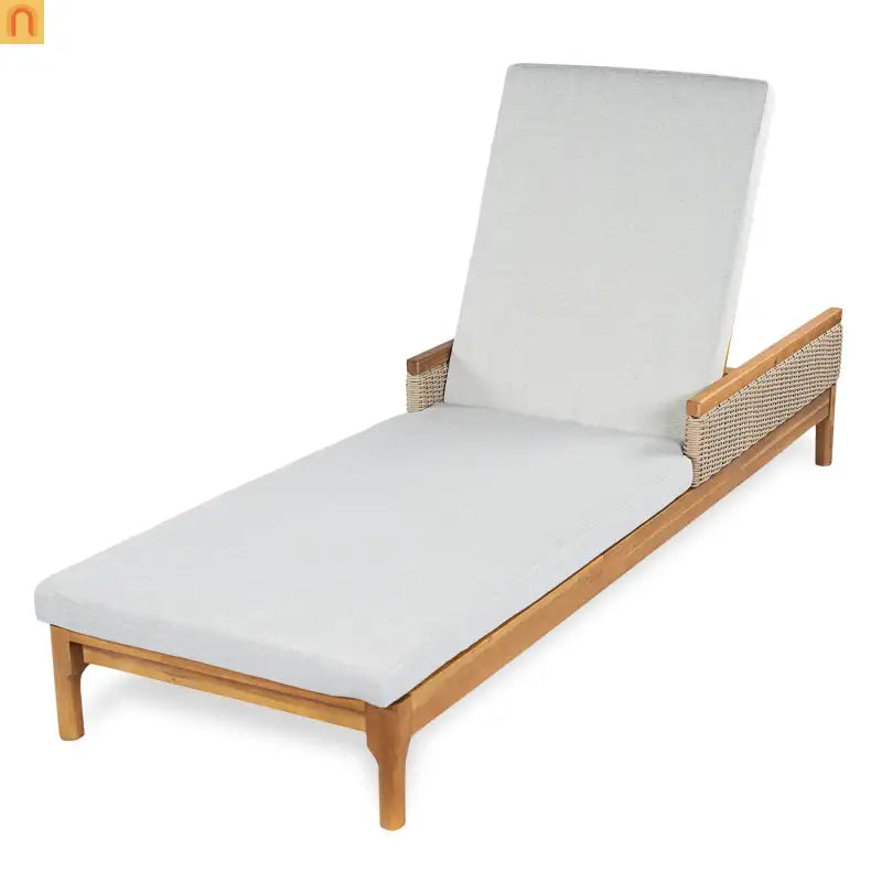 Outdoor Lounge Chair Acacia Wood Light Gray Wicker Cushion 4 Position
