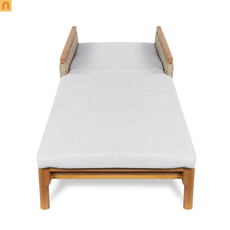 Outdoor Lounge Chair Acacia Wood Light Gray Wicker Cushion 4 Position
