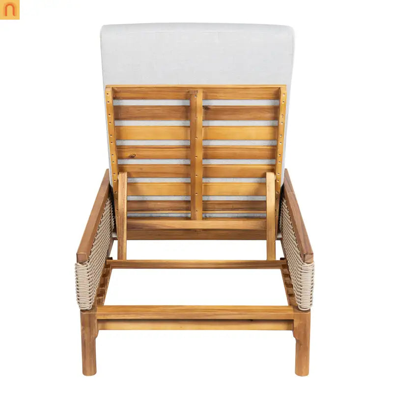 Outdoor Lounge Chair Acacia Wood Light Gray Wicker Cushion 4 Position