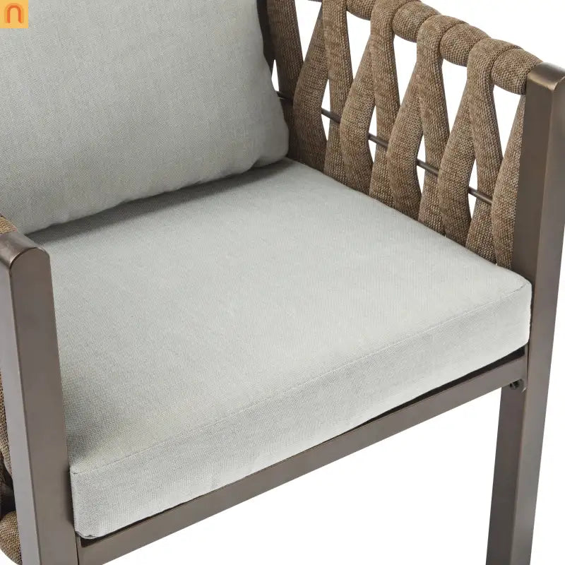Outdoor Chair Set Steel Rope Brown Gray Cushion Tub Design 2 Piece
