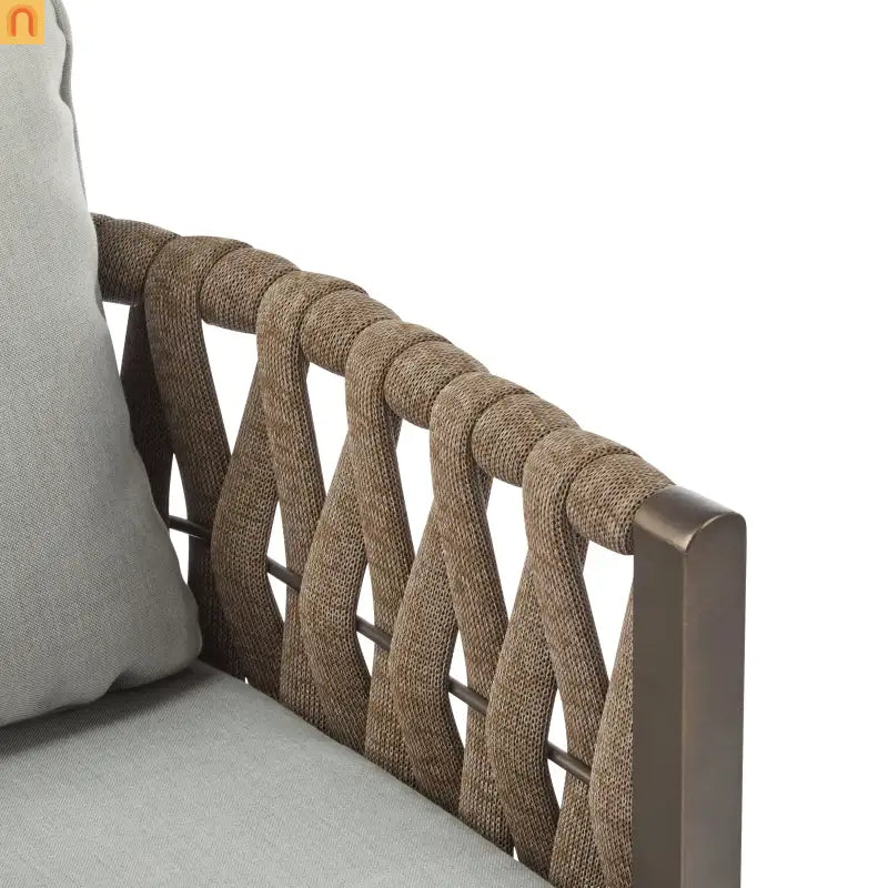 Outdoor Chair Set Steel Rope Brown Gray Cushion Tub Design 2 Piece
