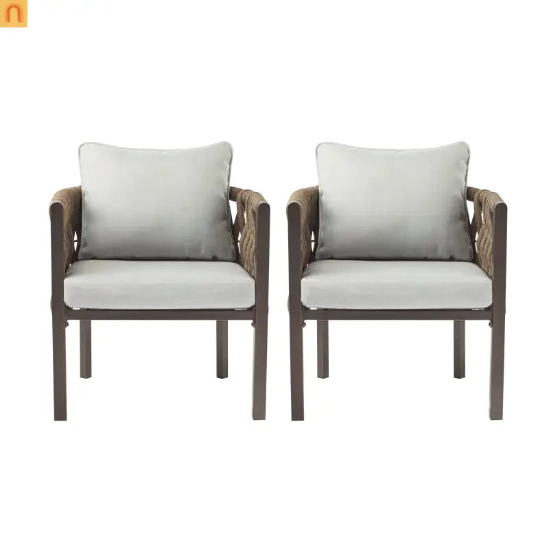 Outdoor Chair Set Steel Rope Brown Gray Cushion Tub Design 2 Piece
