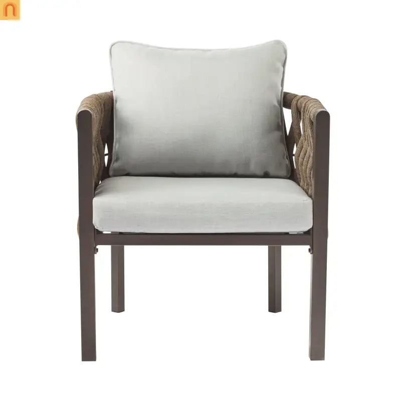 Outdoor Chair Set Steel Rope Brown Gray Cushion Tub Design 2 Piece