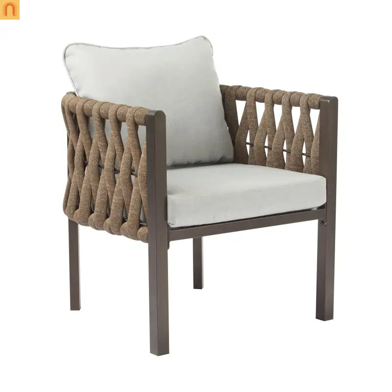 Outdoor Chair Set Steel Rope Brown Gray Cushion Tub Design 2 Piece