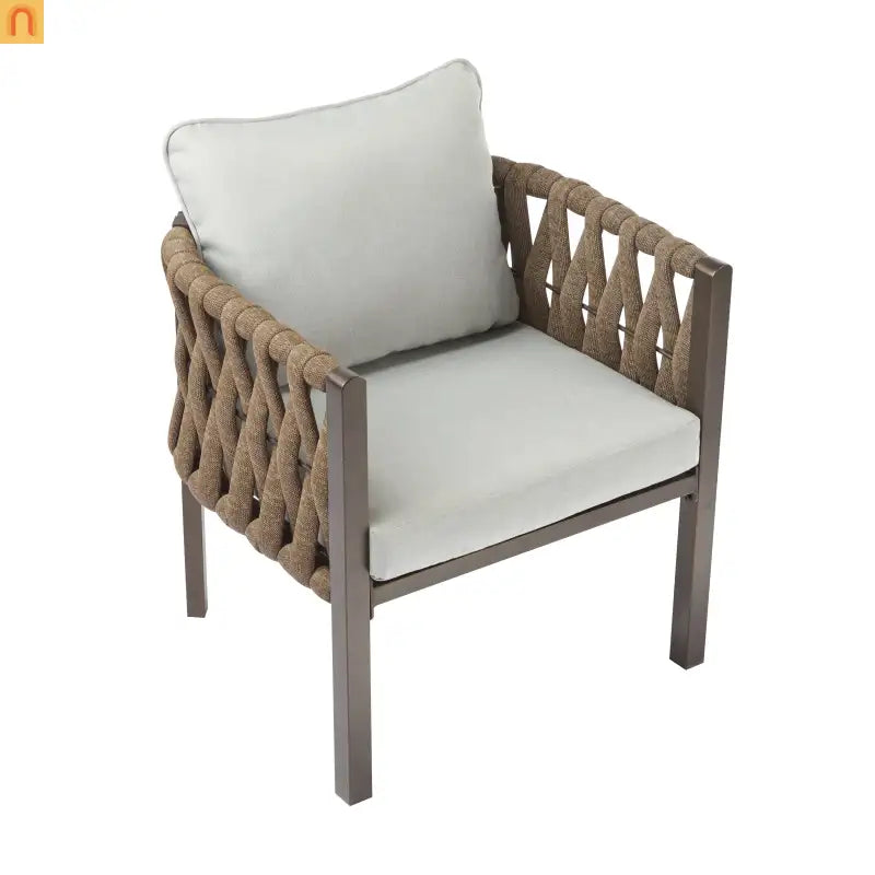 Outdoor Chair Set Steel Rope Brown Gray Cushion Tub Design 2 Piece