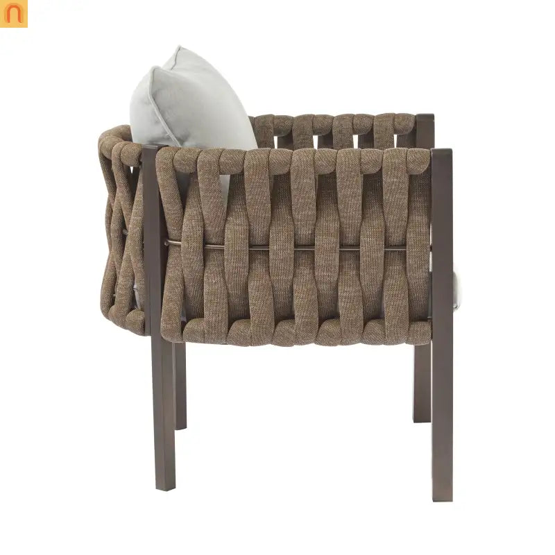Outdoor Chair Set Steel Rope Brown Gray Cushion Tub Design 2 Piece