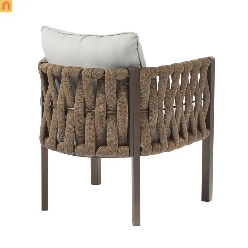 Outdoor Chair Set Steel Rope Brown Gray Cushion Tub Design 2 Piece