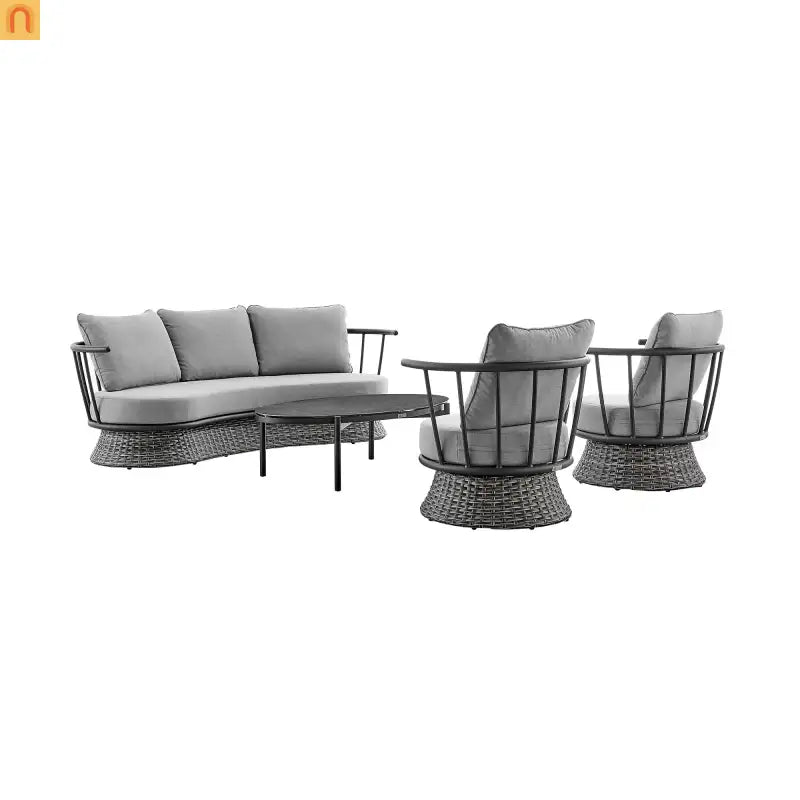 Outdoor Club Chair Wicker Aluminum Black Dark Gray 33in