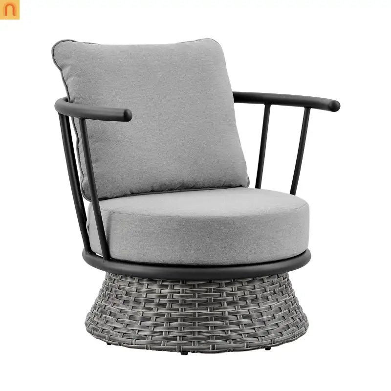 Outdoor Club Chair Wicker Aluminum Black Dark Gray 33in