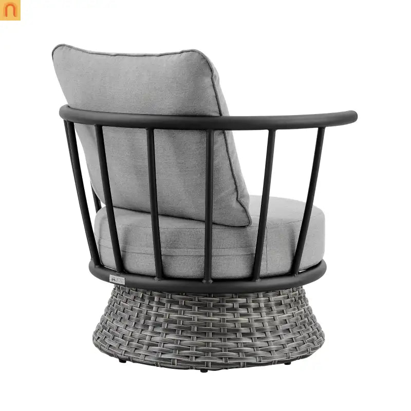 Outdoor Club Chair Wicker Aluminum Black Dark Gray 33in