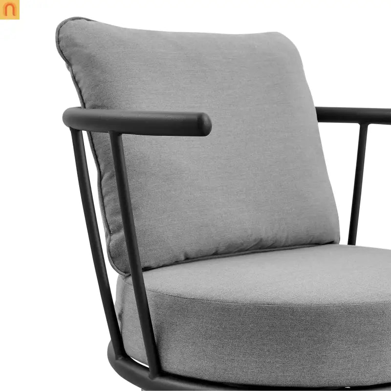 Outdoor Club Chair Wicker Aluminum Black Dark Gray 33in