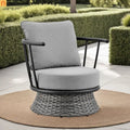 Outdoor Club Chair Wicker Aluminum Black Dark Gray 33in