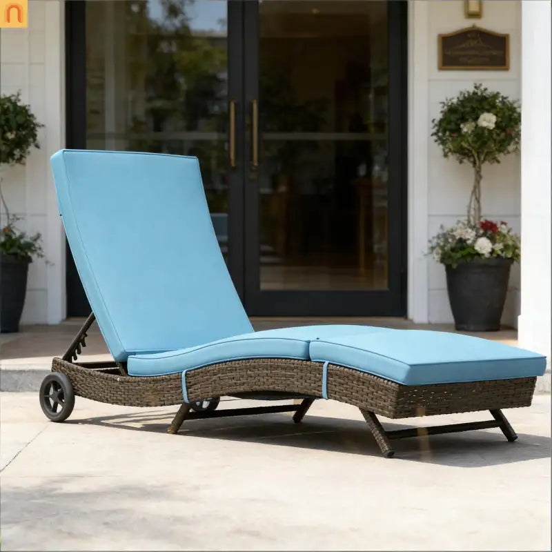 Chaise Lounge PE Rattan Sky Blue S-Shape 5-Position Wheels 81in