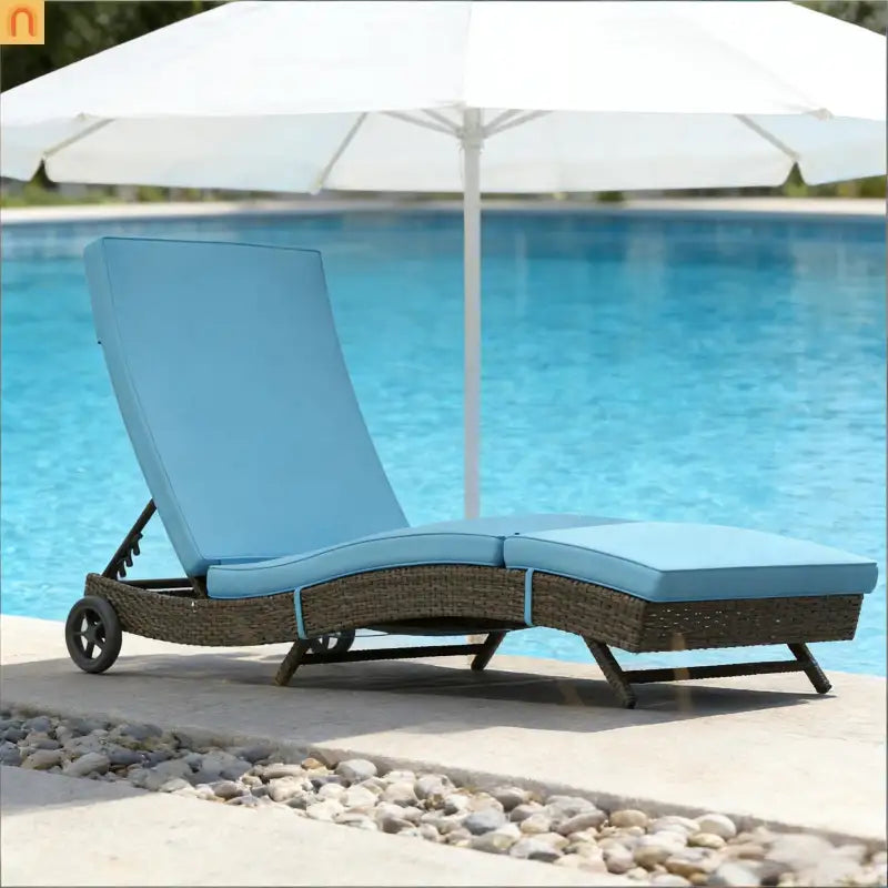 Chaise Lounge PE Rattan Sky Blue S-Shape 5-Position Wheels 81in