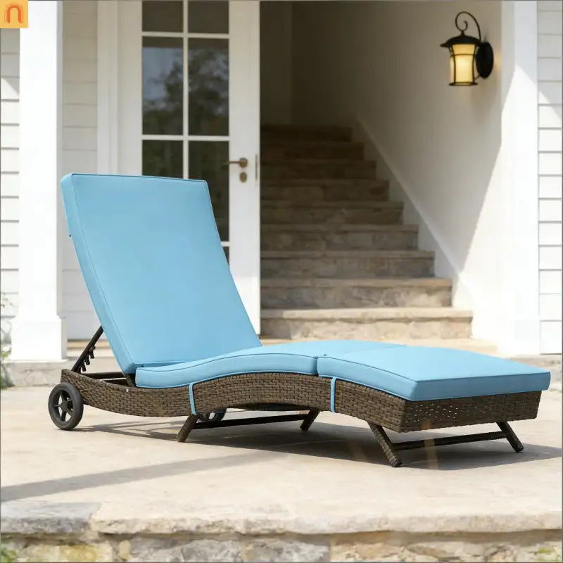 Chaise Lounge PE Rattan Sky Blue S-Shape 5-Position Wheels 81in