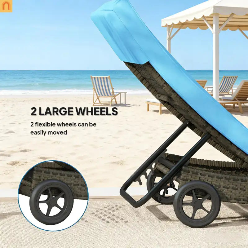 Chaise Lounge PE Rattan Sky Blue S-Shape 5-Position Wheels 81in