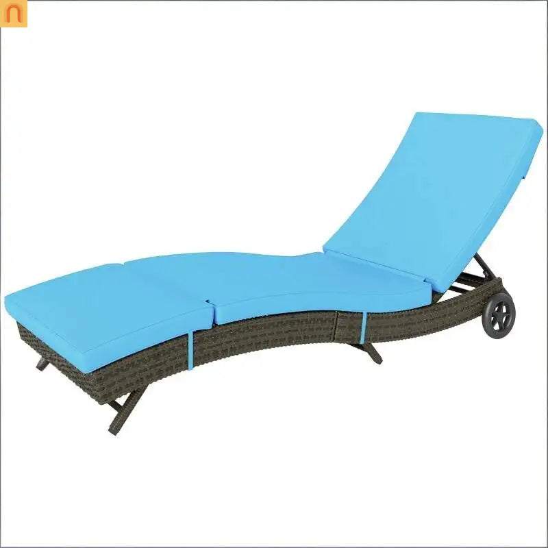 Chaise Lounge PE Rattan Sky Blue S-Shape 5-Position Wheels 81in