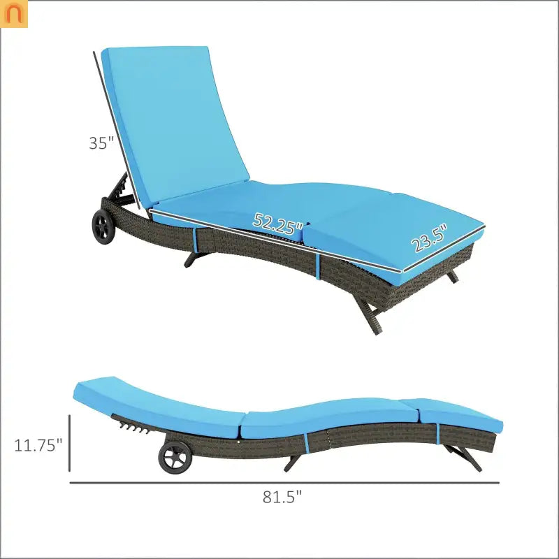 Chaise Lounge PE Rattan Sky Blue S-Shape 5-Position Wheels 81in