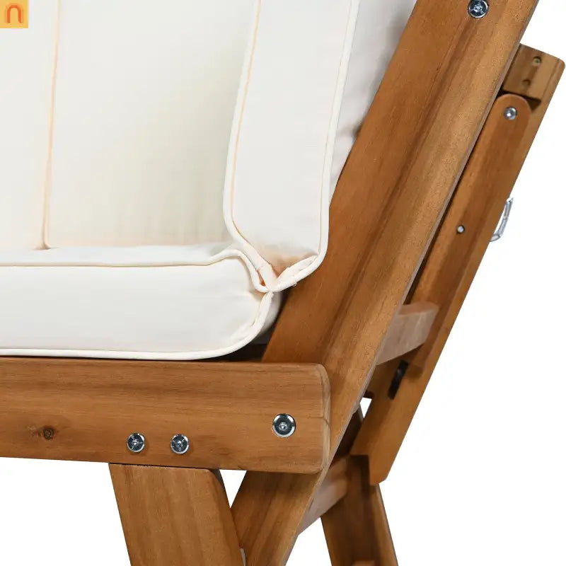 Outdoor Sofa Daybed Acacia Wood Natural Beige Cushion Adjustable 3 Pos