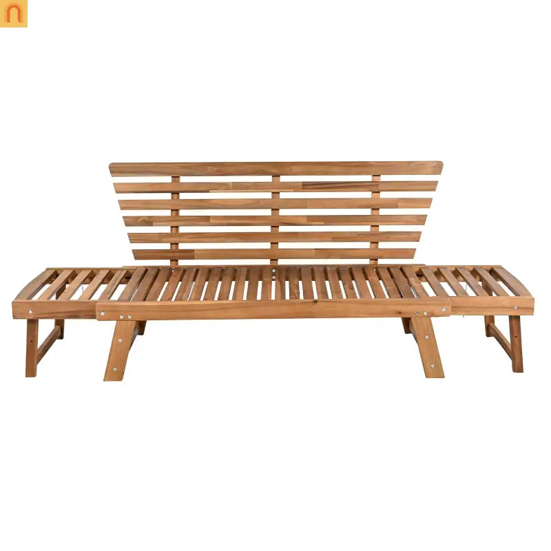 Outdoor Sofa Daybed Acacia Wood Natural Beige Cushion Adjustable 3 Pos
