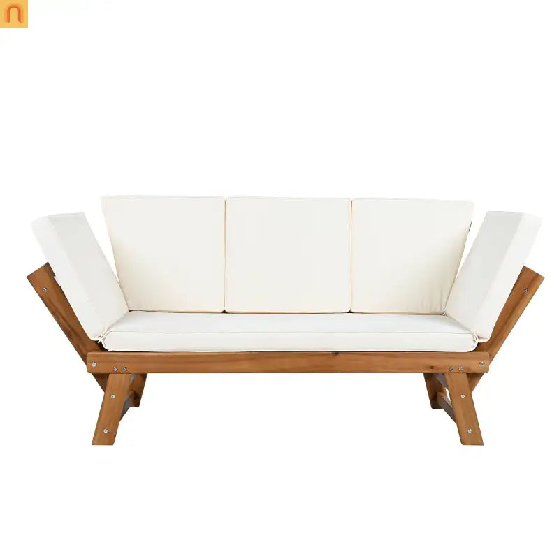 Outdoor Sofa Daybed Acacia Wood Natural Beige Cushion Adjustable 3 Pos