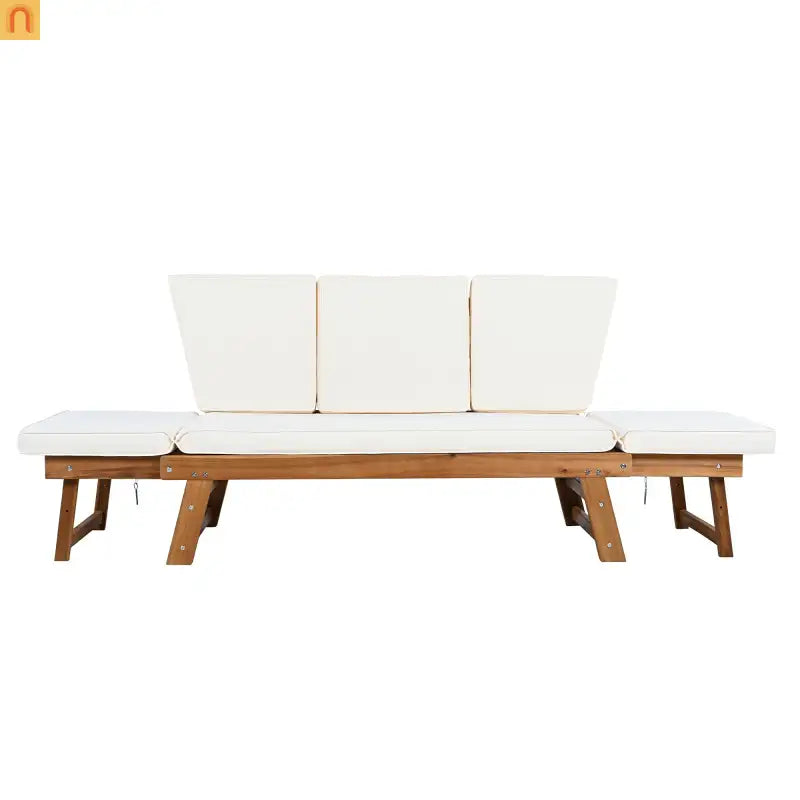 Outdoor Sofa Daybed Acacia Wood Natural Beige Cushion Adjustable 3 Pos