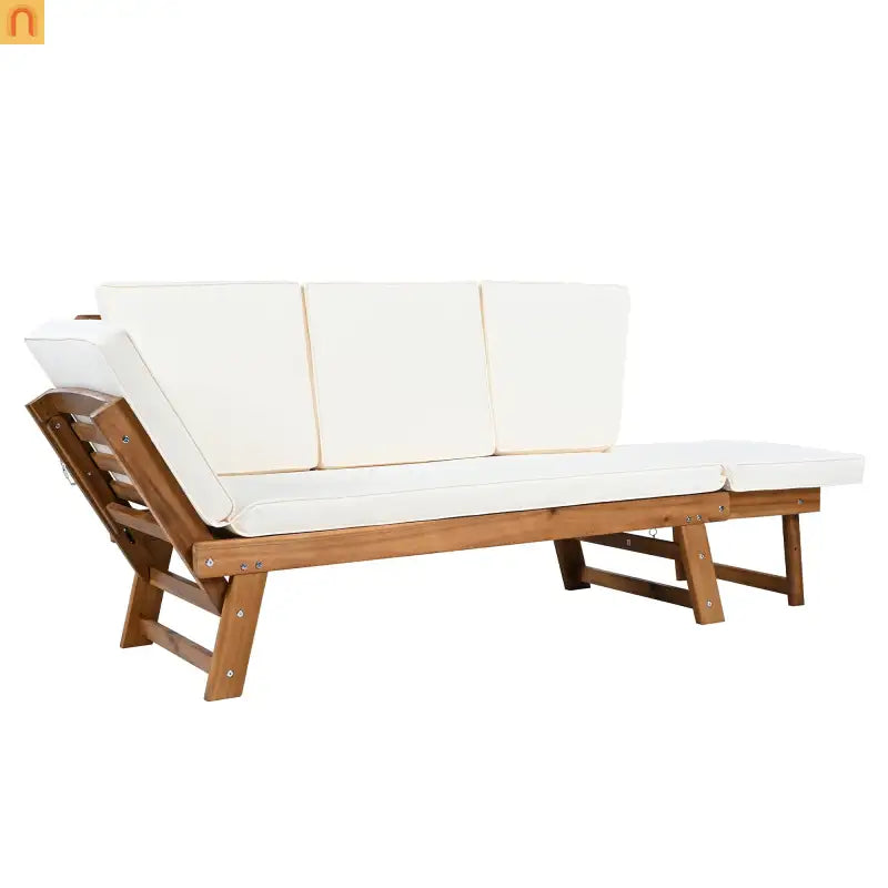 Outdoor Sofa Daybed Acacia Wood Natural Beige Cushion Adjustable 3 Pos