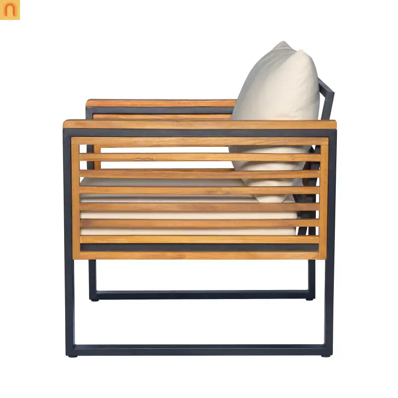 Outdoor Chair Acacia Wood Steel Set of 2 Cushioned