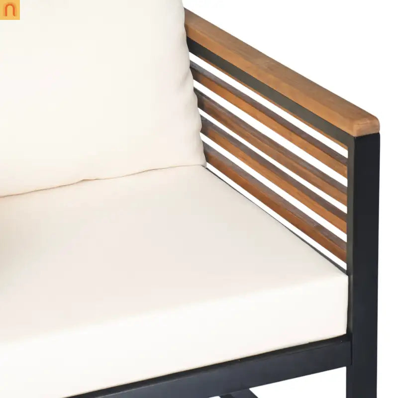 Outdoor Chair Acacia Wood Steel Set of 2 Cushioned