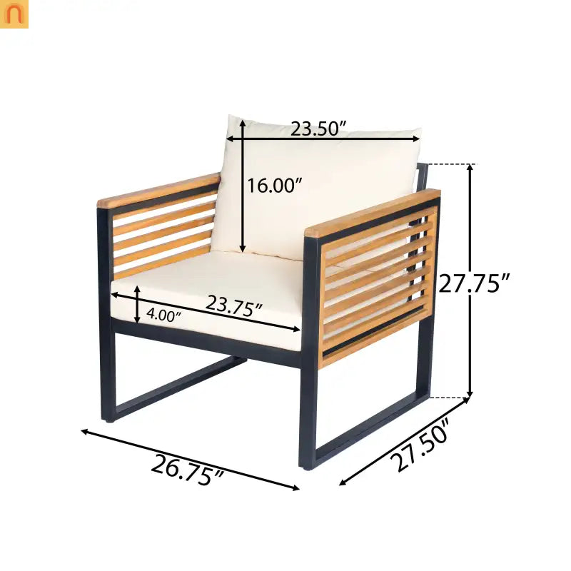 Outdoor Chair Acacia Wood Steel Set of 2 Cushioned