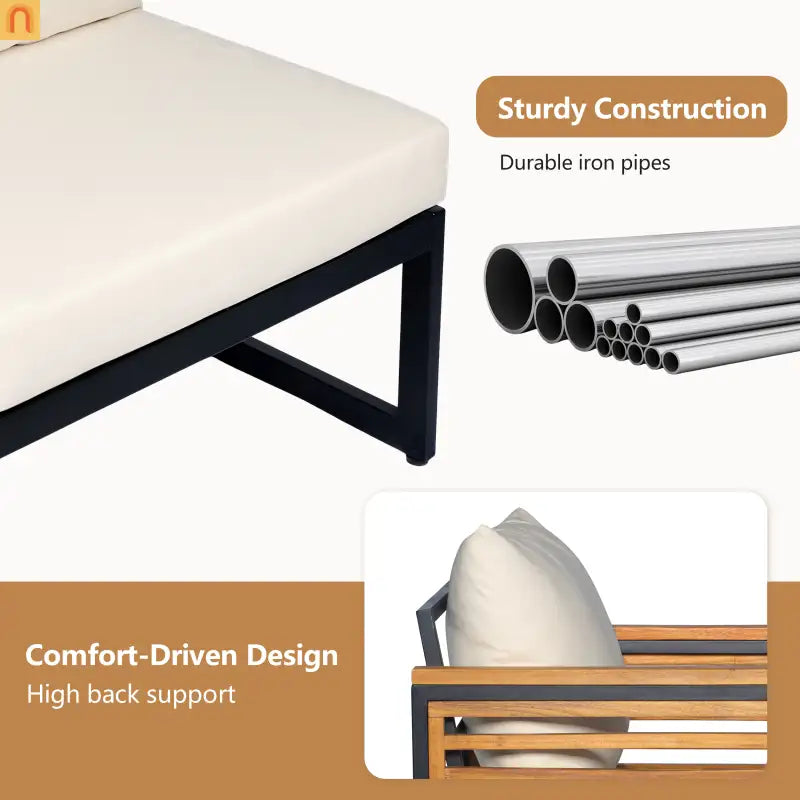 Outdoor Chair Acacia Wood Steel Set of 2 Cushioned