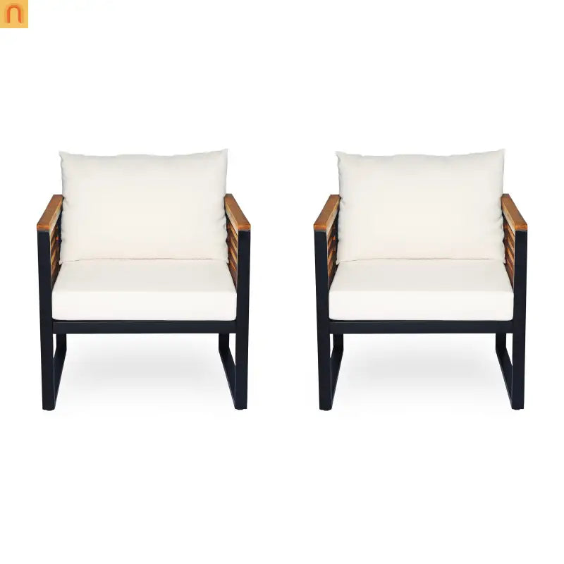 Outdoor Chair Acacia Wood Steel Set of 2 Cushioned
