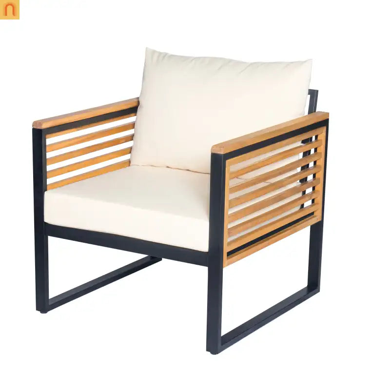Outdoor Chair Acacia Wood Steel Set of 2 Cushioned