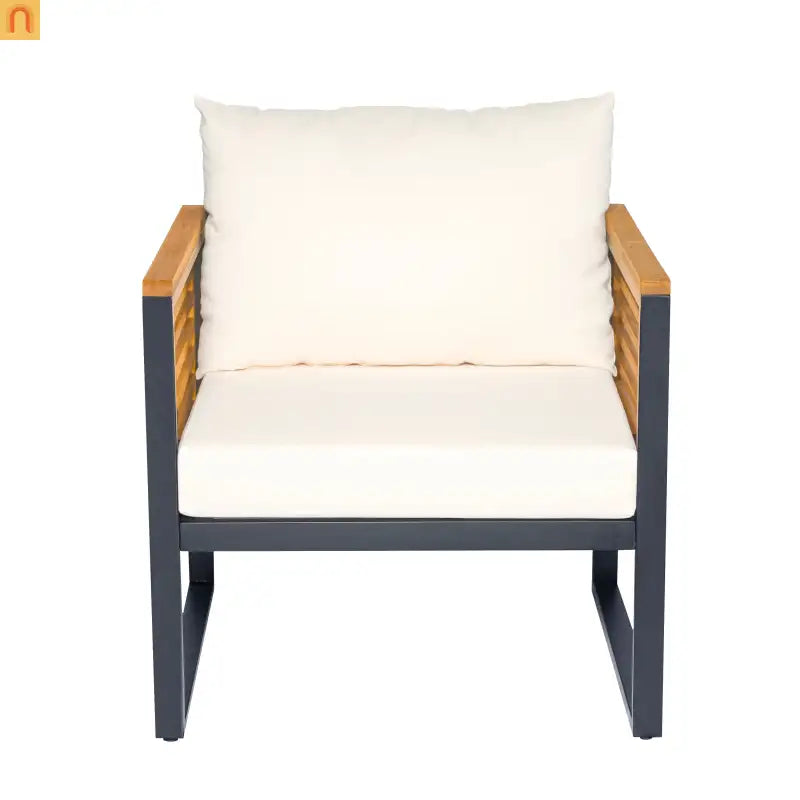 Outdoor Chair Acacia Wood Steel Set of 2 Cushioned
