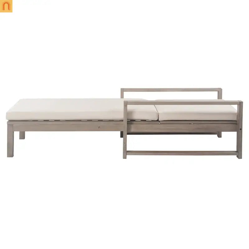 Chaise Lounge Acacia Wood Gray Beige Cushion 5 Position 400 LB