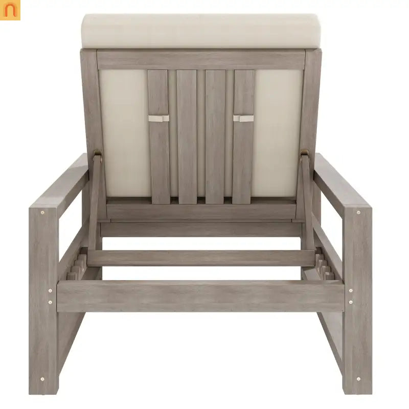Chaise Lounge Acacia Wood Gray Beige Cushion 5 Position 400 LB
