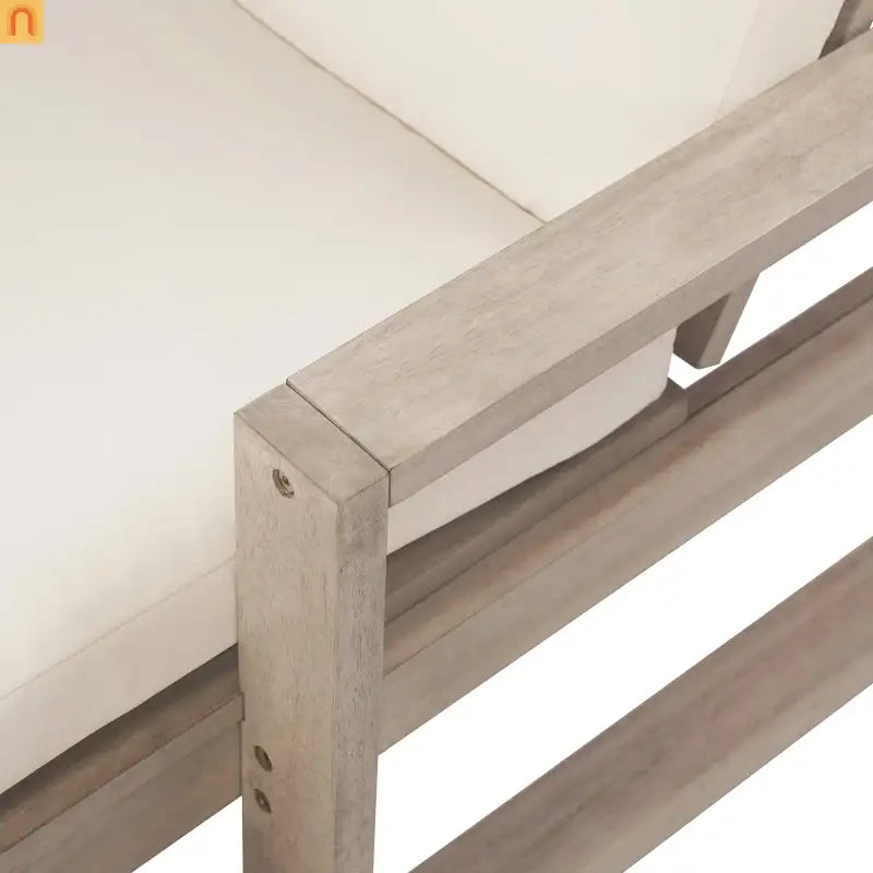 Chaise Lounge Acacia Wood Gray Beige Cushion 5 Position 400 LB