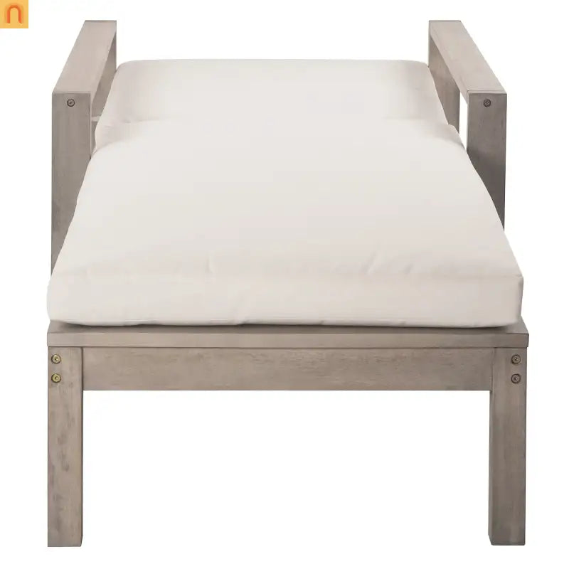 Chaise Lounge Acacia Wood Gray Beige Cushion 5 Position 400 LB