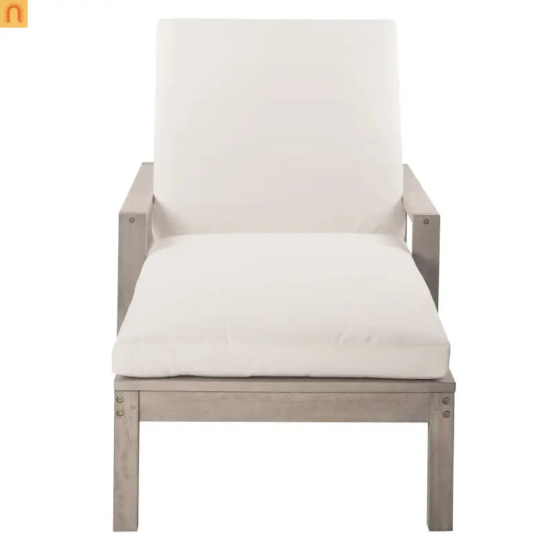 Chaise Lounge Acacia Wood Gray Beige Cushion 5 Position 400 LB
