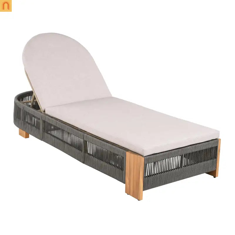 Chaise Lounge Acacia Wood Rope Teak Gray Adjustable Beige Cushion 79.5in