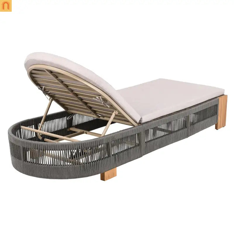 Chaise Lounge Acacia Wood Rope Teak Gray Adjustable Beige Cushion 79.5in